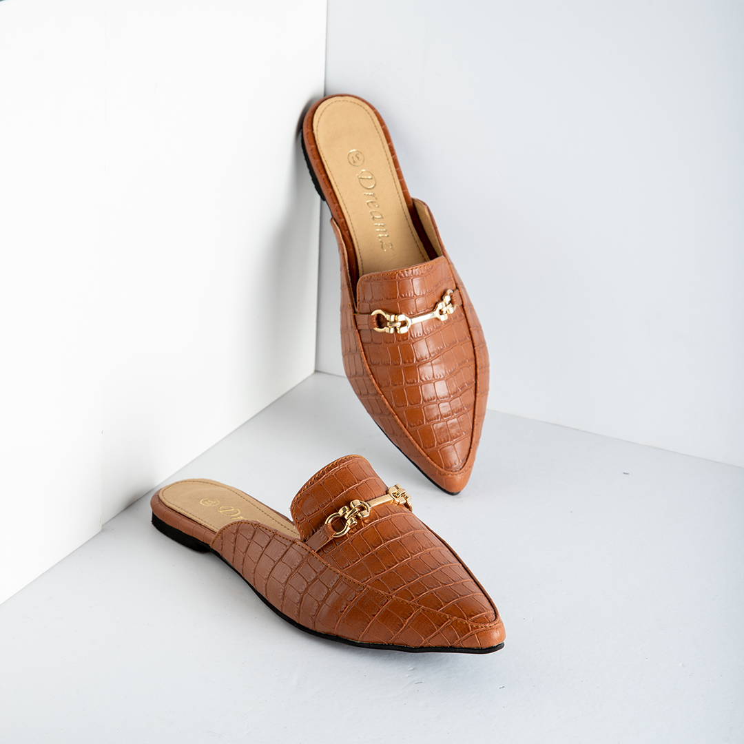 Sunata | Croco Summer Mules - camel