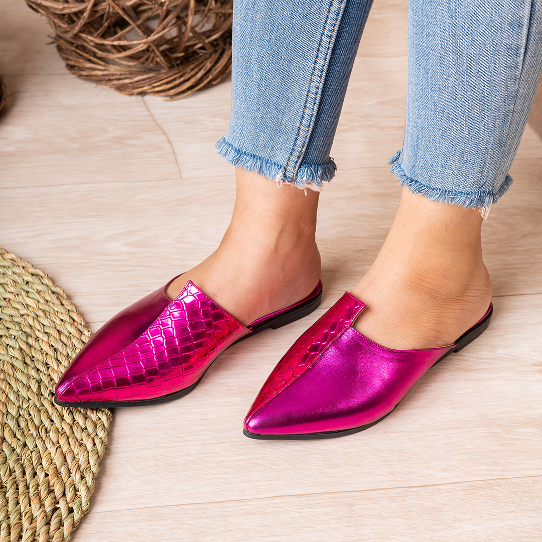 Hotta | Shiny Summer Mules - Fushia