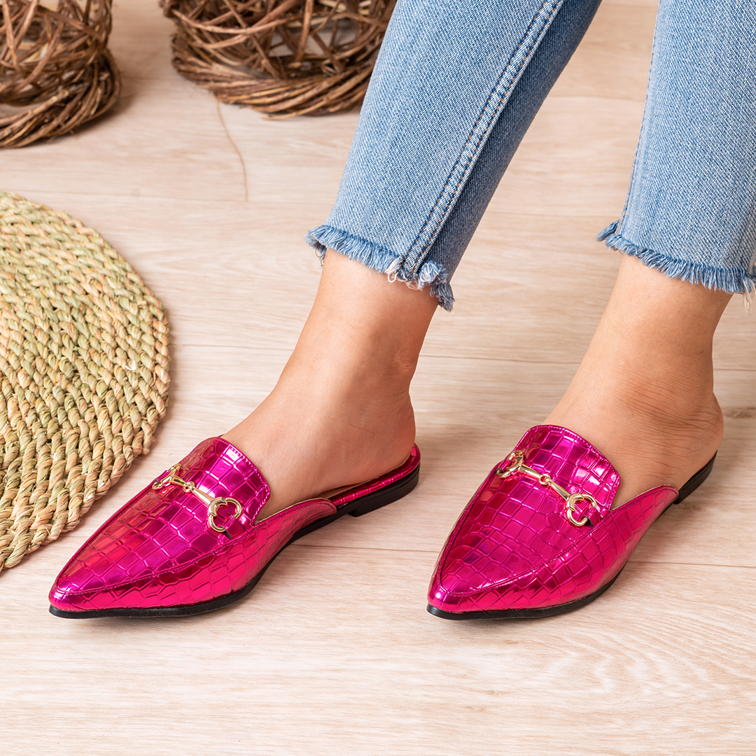 Sunata | Croco Summer Mules - Fushia