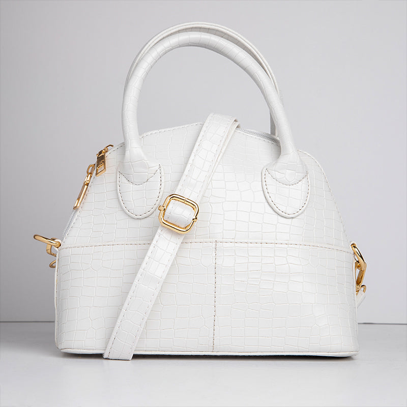 Croco Faux Leather Cross Bag - WHITE