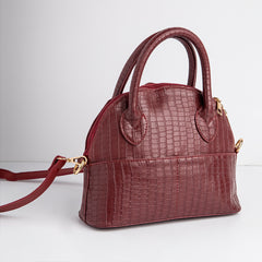 Croco Faux Leather Cross Bag - MAROON