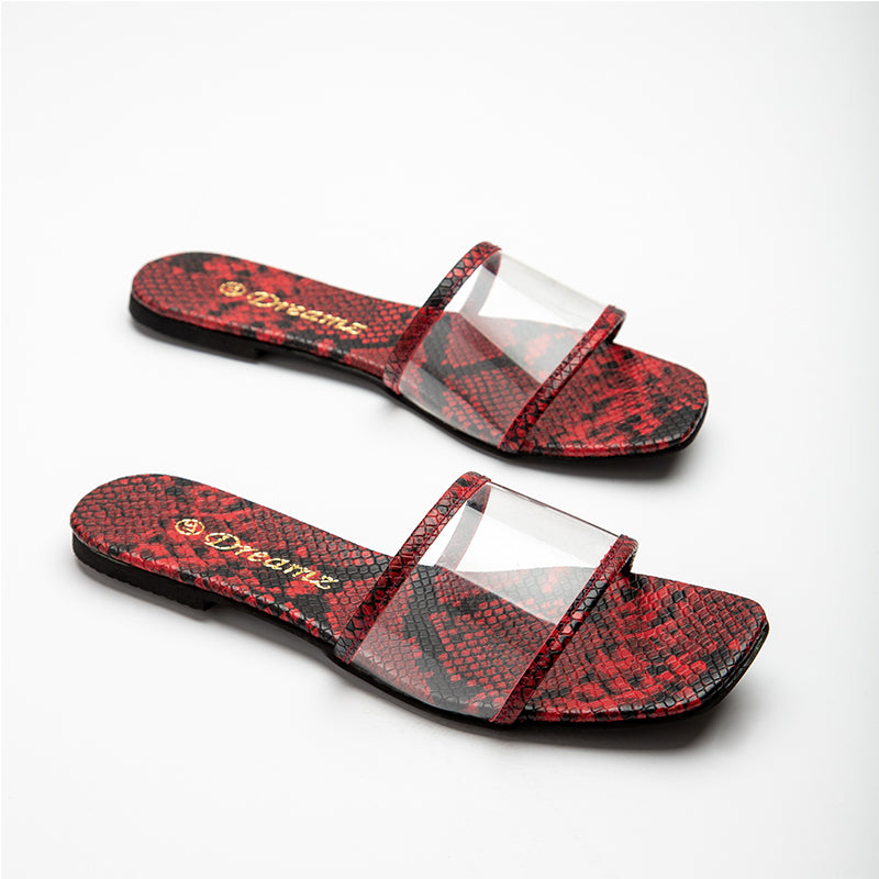 Flat Slipper With Chain - red