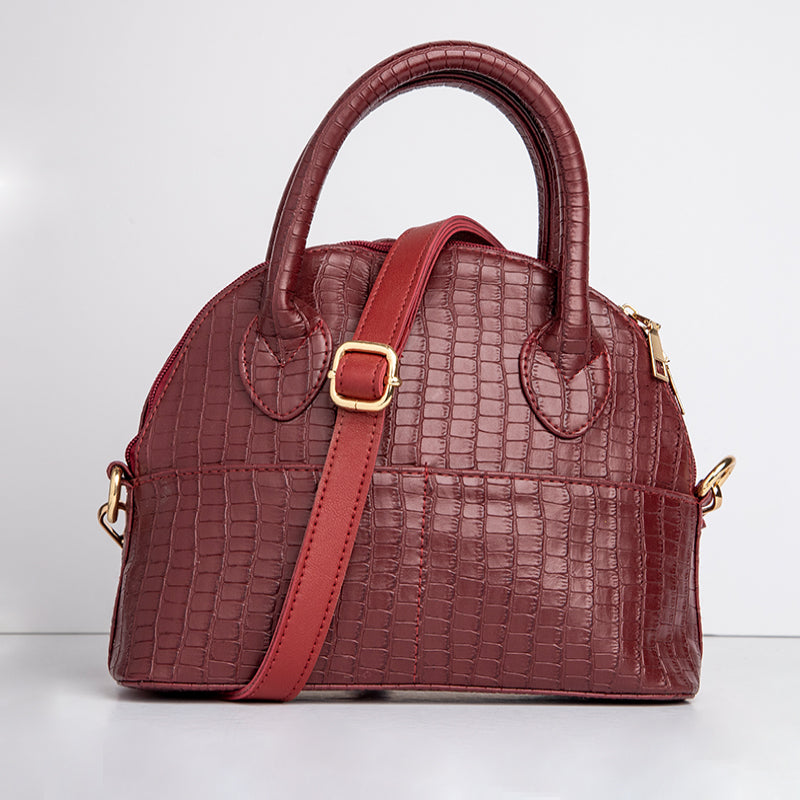 Croco Faux Leather Cross Bag - MAROON