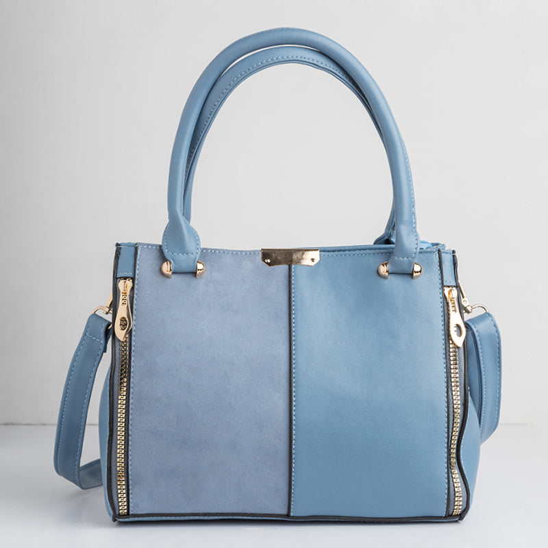 Plain Leather × Suede Rectangular Cross-Body Bag - BABY BLUE