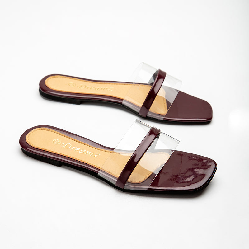 Flat Slipper With Chain - Maroon