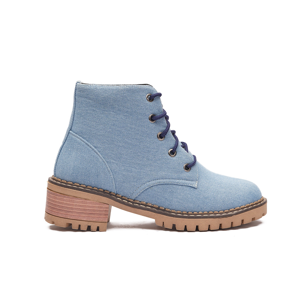 Low Heel Suede Lace Up Boots - Baby Blue