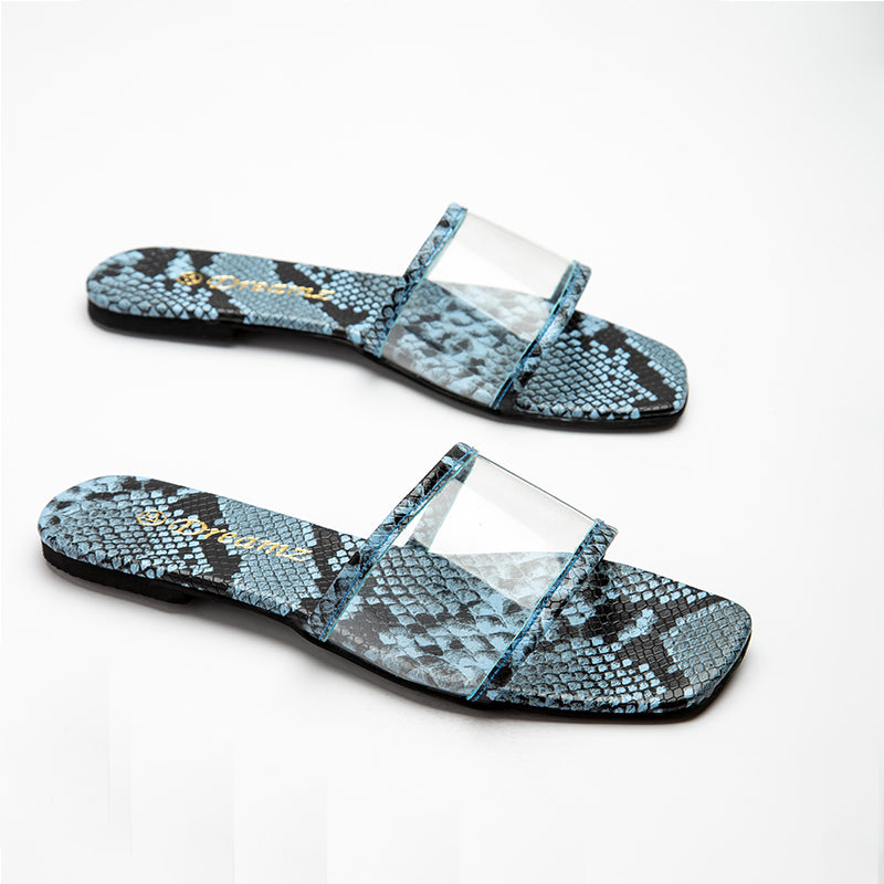 Flat Slipper With Chain - baby blue