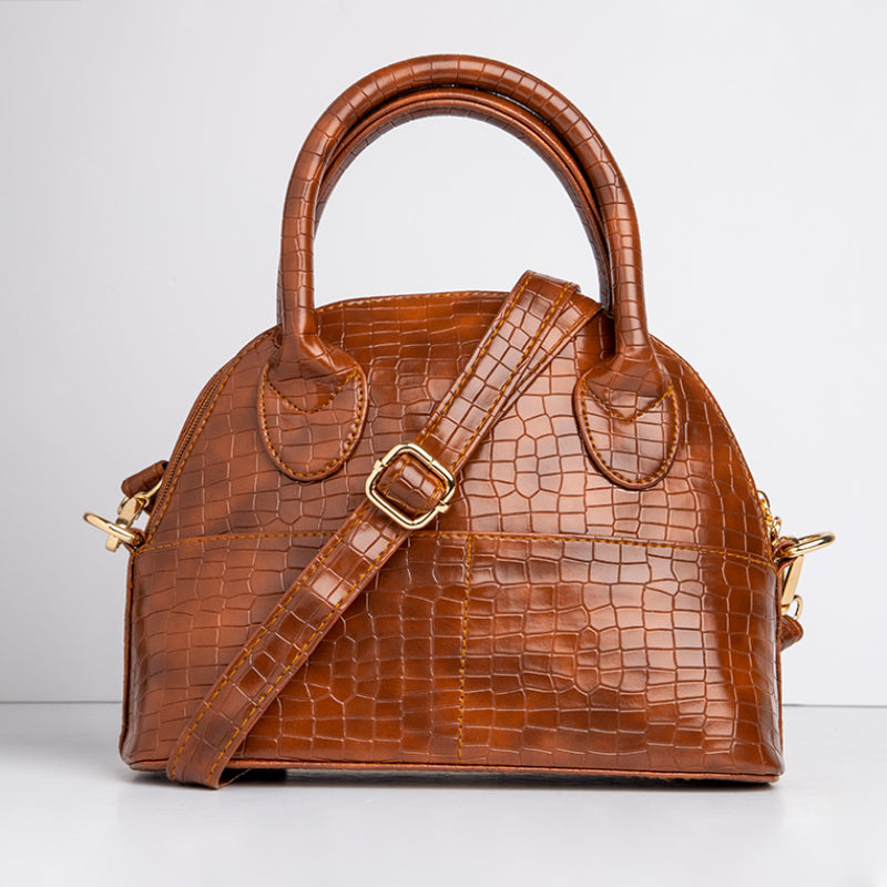 Croco Faux Leather Cross Bag - CAMEL