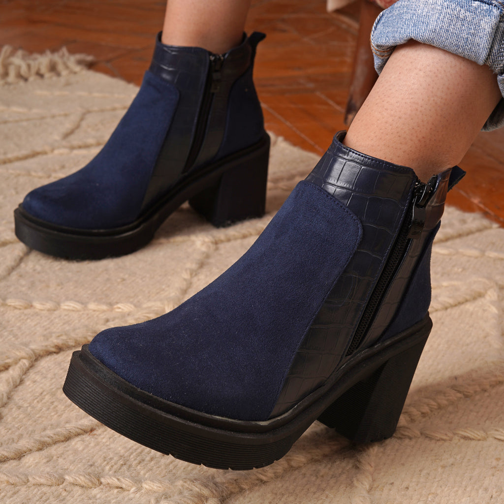 Sude Heels Boots With Side Zipper - Dark Blue – It's Dreamzshop
