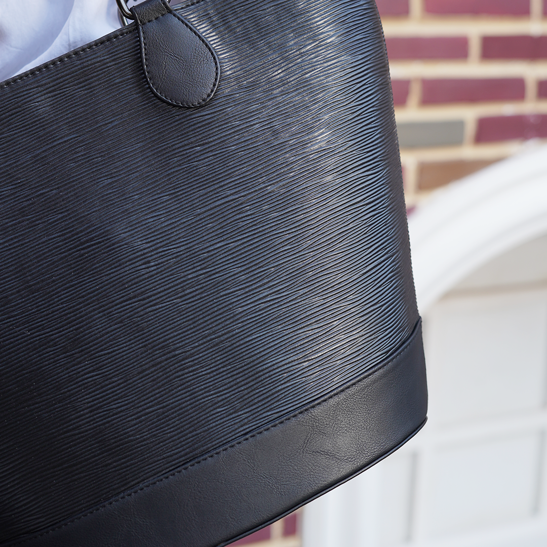 Tutote | Unique Texture Tote Bag With Chain - Black