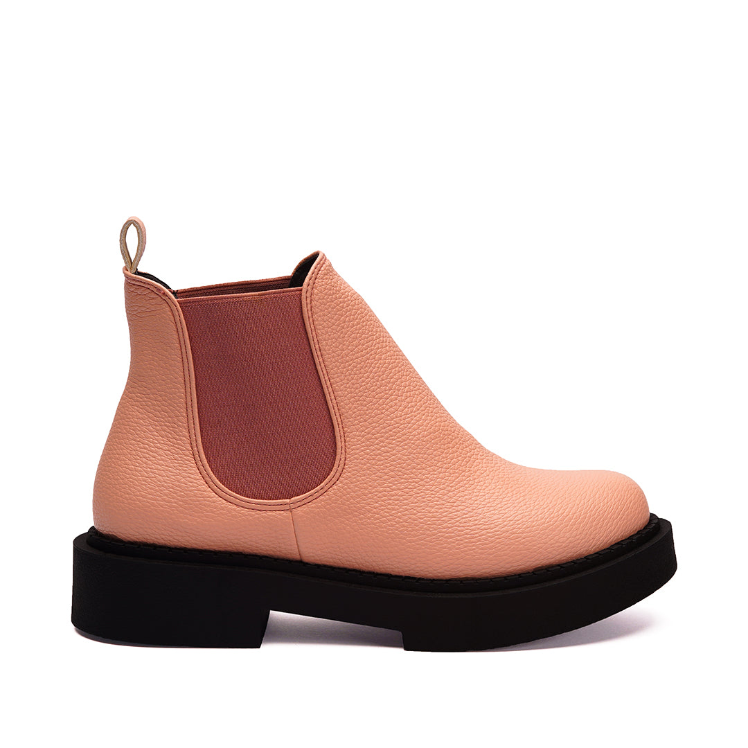 Leather Chelsea Half Boots With Elastic - Pink