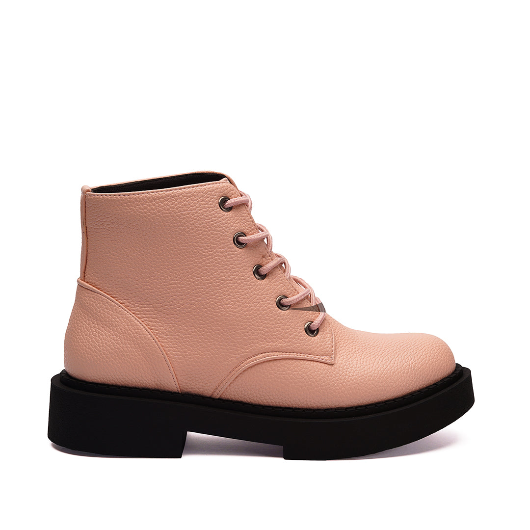 Plain Leather Lace Up Boots - Pink