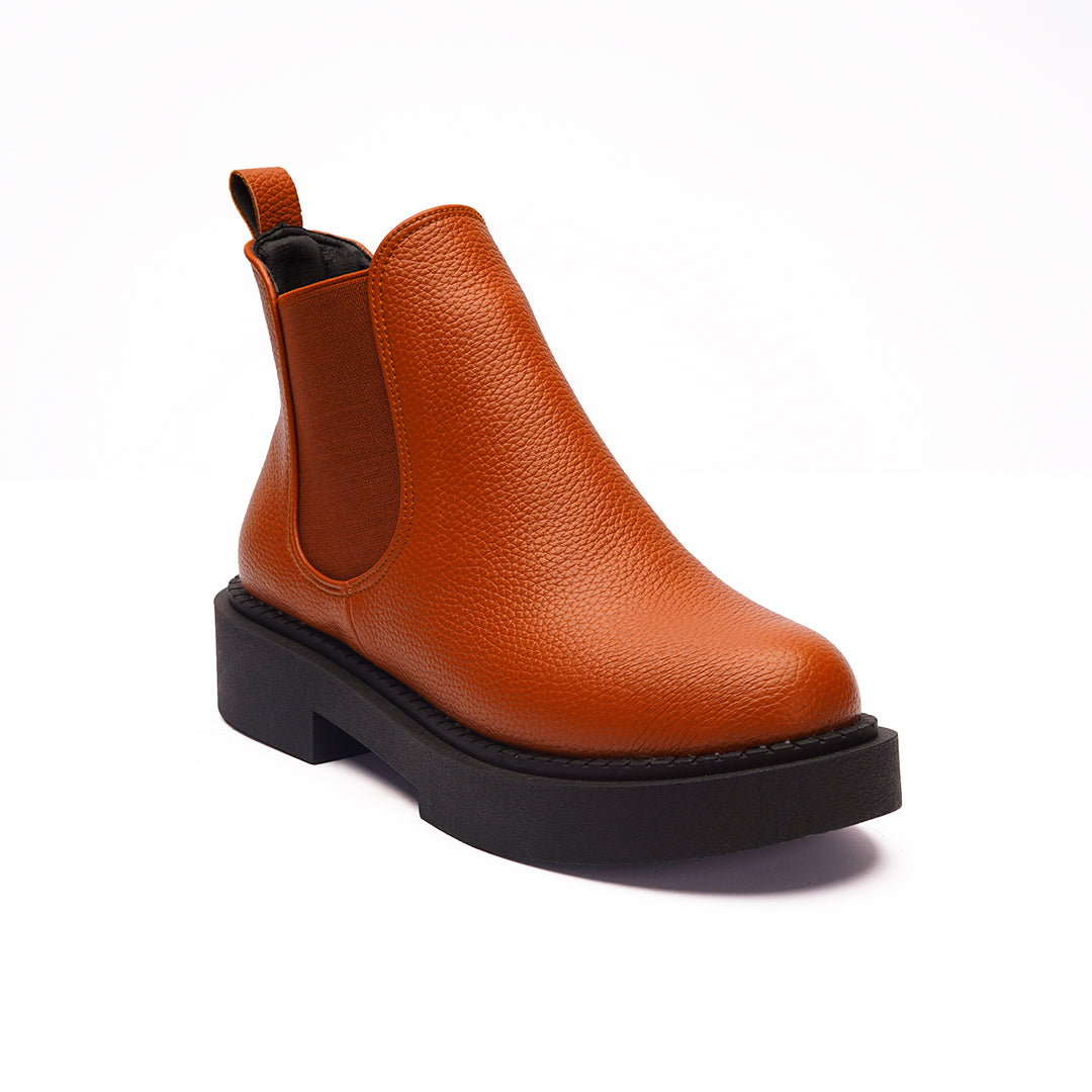 Leather Chelsea Half Boots With Elastic - Camel