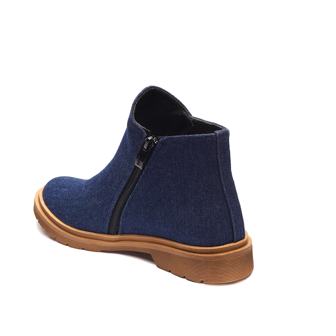 Suede Side Zipper Ankle Boots - Dark Blue