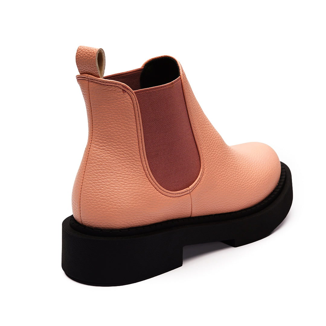 Leather Chelsea Half Boots With Elastic - Pink