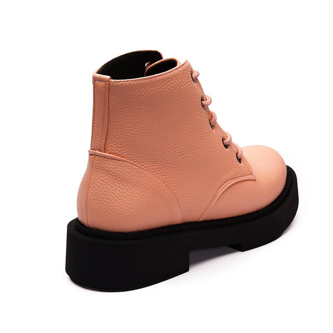 Plain Leather Lace Up Boots - Pink