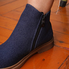 Suede Side Zipper Ankle Boots - Dark Blue