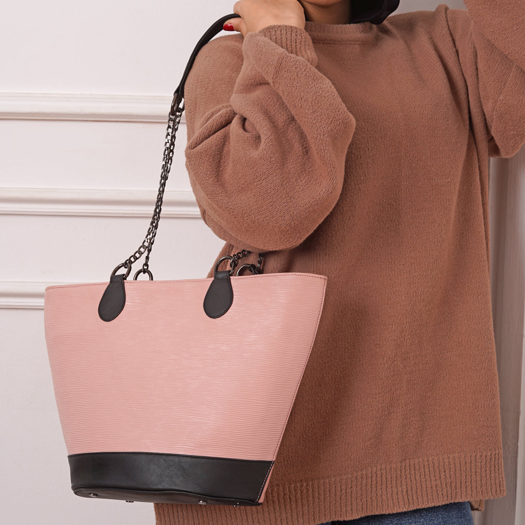 Tutote | Unique Texture Tote Bag With Chain - Pink