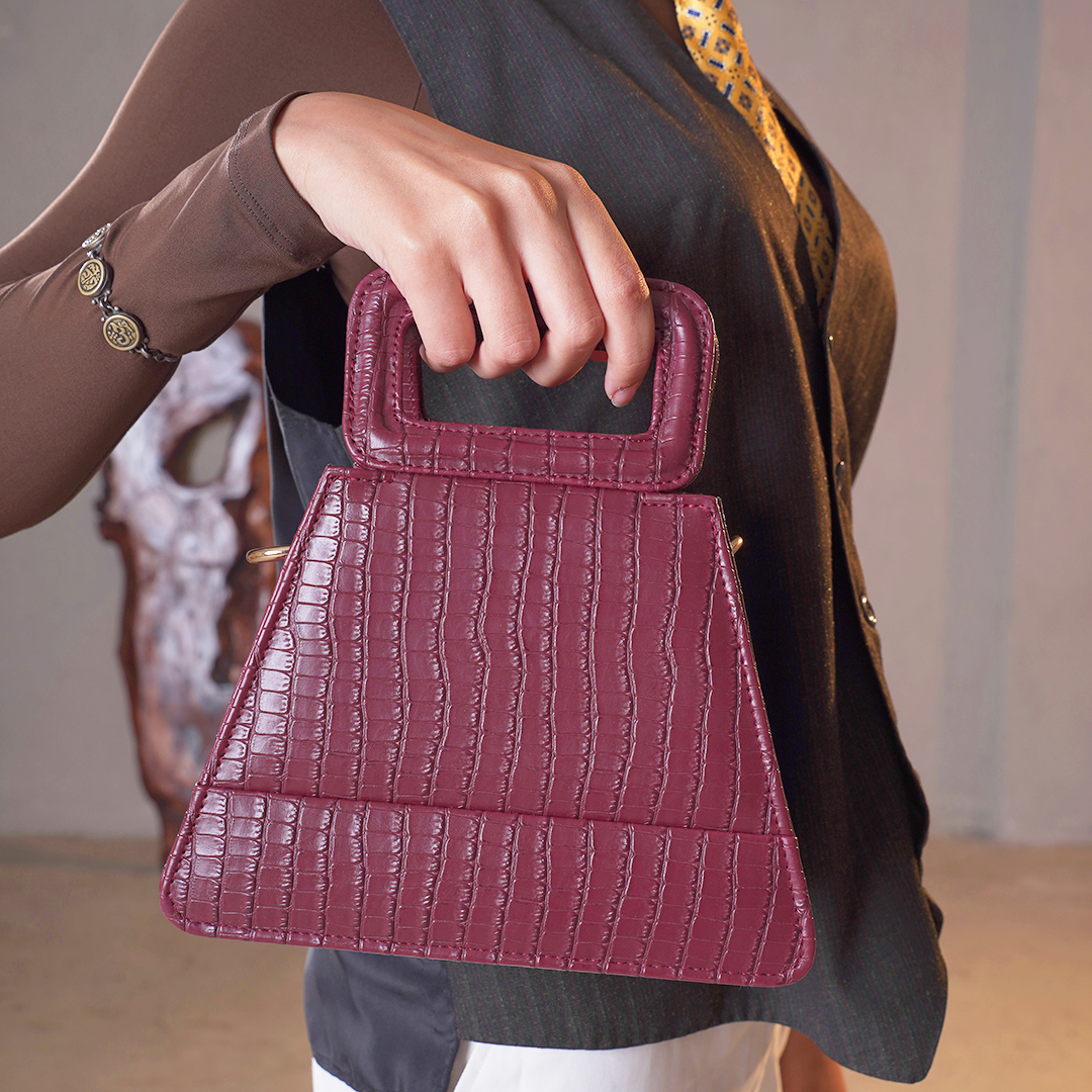 Croco Faux Leather Cross Bag - Maroon