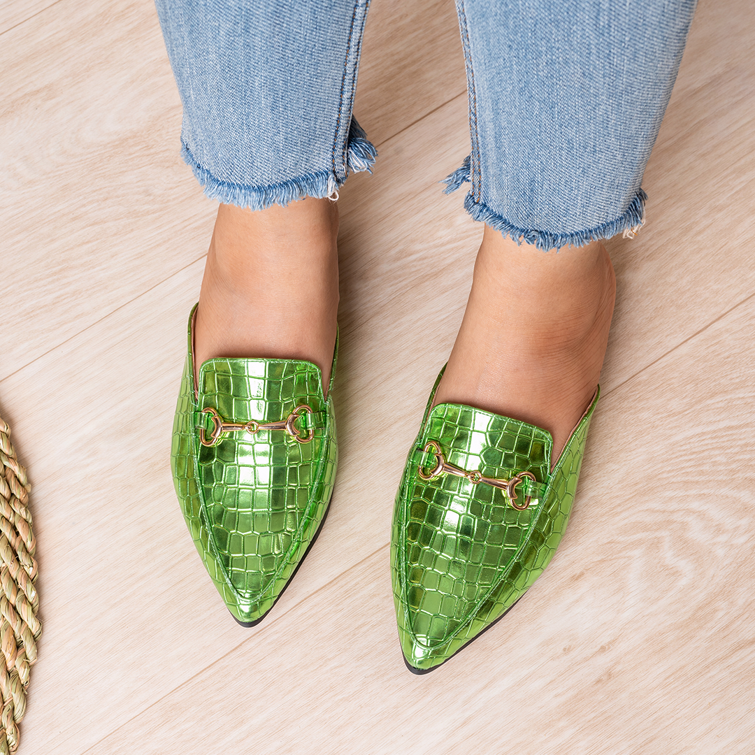 Sunata | Croco Summer Mules - Green