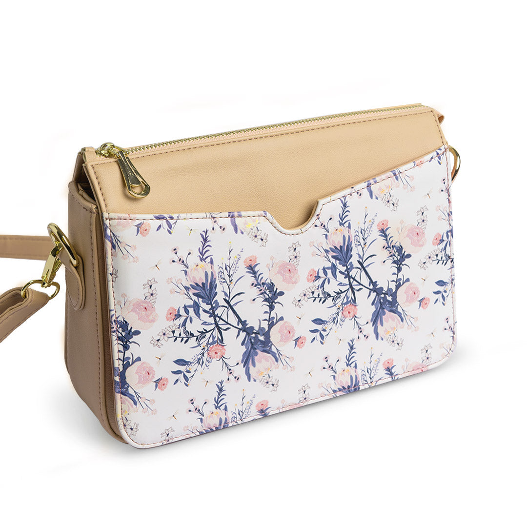 Printed Cross Bag [ Flowers ] - BEIGE