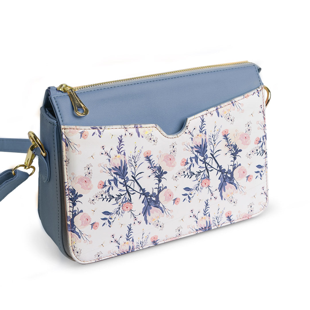 Printed Cross Bag [ Flowers ] - BLUE