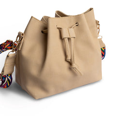 Plain Leather Bucket Bag With Extra Pocket - BEIGE