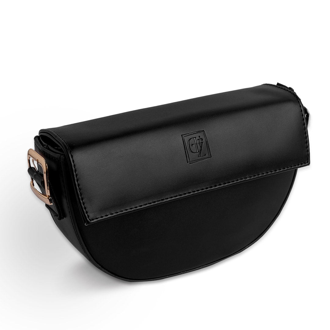 Plain Leather Fanny Bag - BLACK