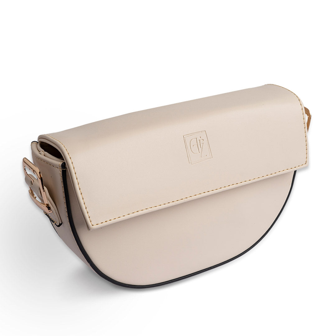 Plain Leather Fanny Bag - BEIGE