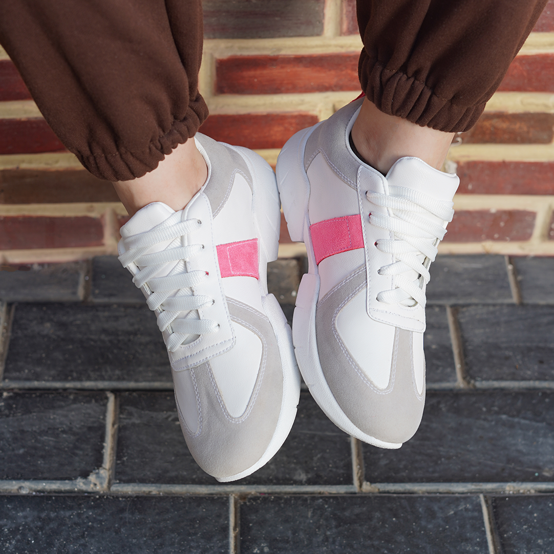 Triano | Unique Laceup Sneaker With Strap - Pink