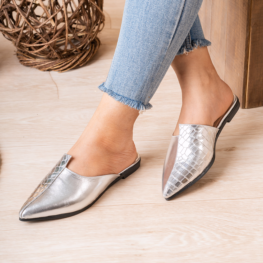 Hotta | Shiny Summer Mules - Silver