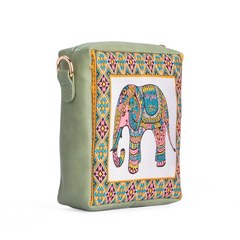Tall Hand Mini Cross Bag With Elephant Textile - GREEN