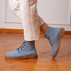 Plain Soft Suede Lace Up Half Boots - Baby Blue