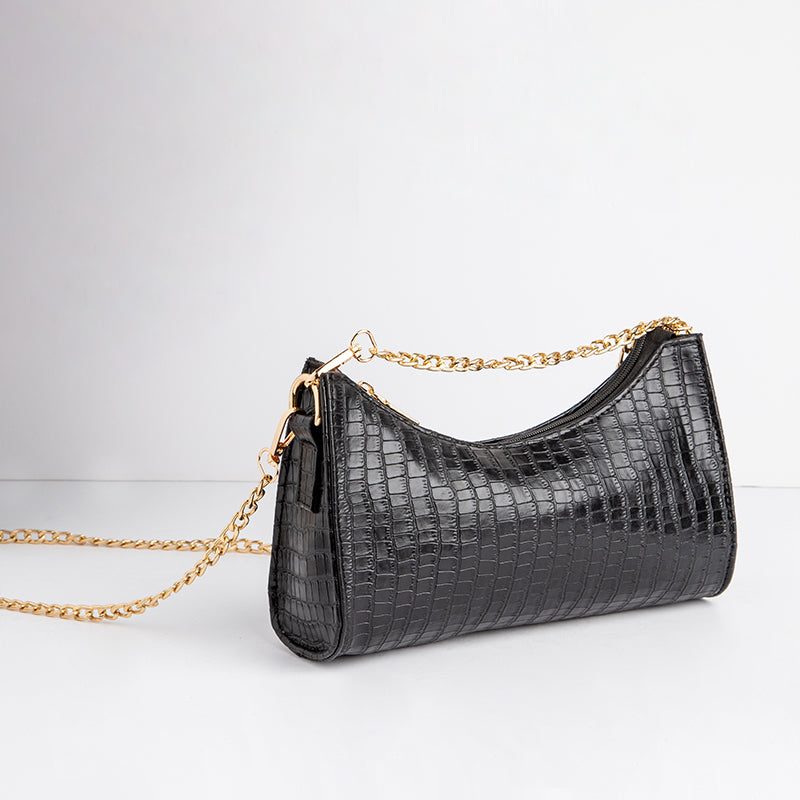 Sumia | Bow Shaped Croco Bag - Black