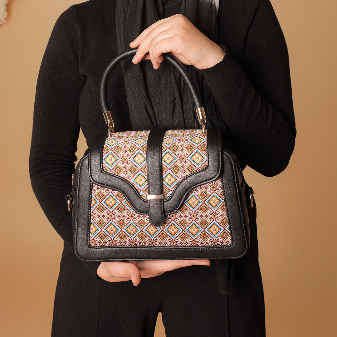 Unique leather satchel handbag - Black