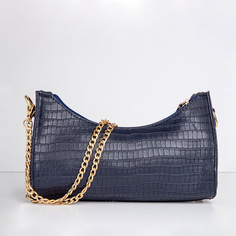 Sumia | Bow Shaped Croco Bag - Dark Blue