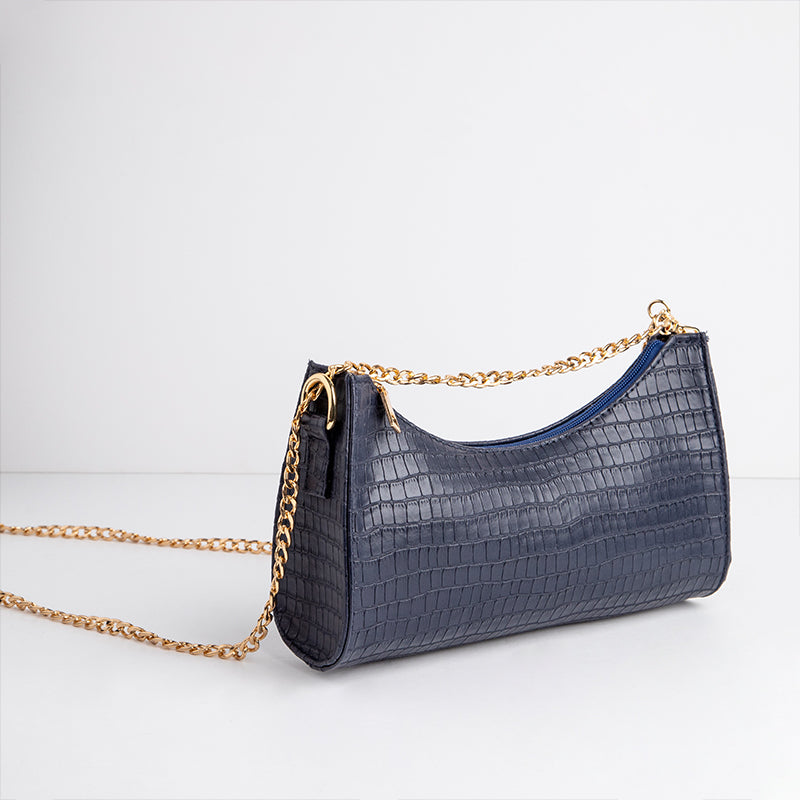 Sumia | Bow Shaped Croco Bag - Dark Blue