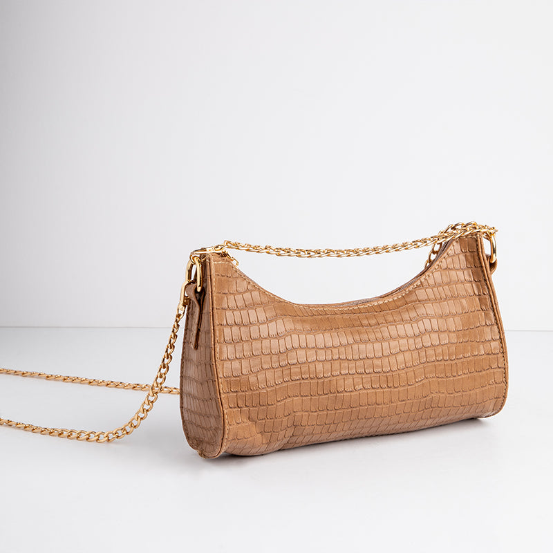 Sumia | Bow Shaped Croco Bag - Cafe