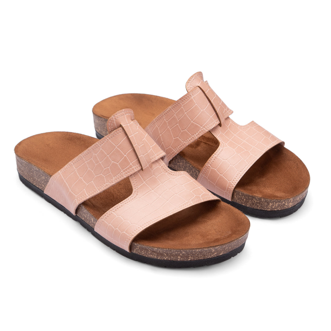 Comfy Footbed Double Layer Strap Croco Slides - Pink