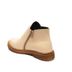 Leather Ankle Boots With Side Zipper - Beige