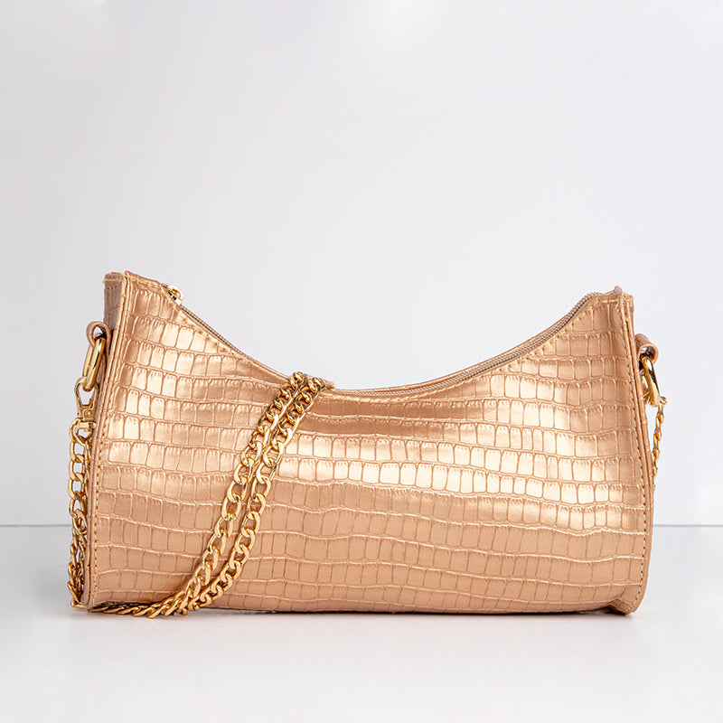 Sumia | Bow Shaped Croco Bag - Rose Gold