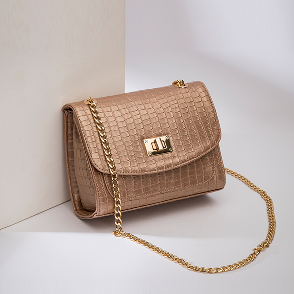 Glowy | Chained Croco Cross Bag - Gold