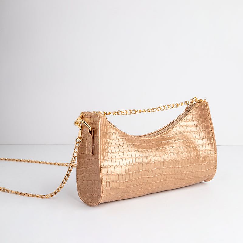 Sumia | Bow Shaped Croco Bag - Rose Gold