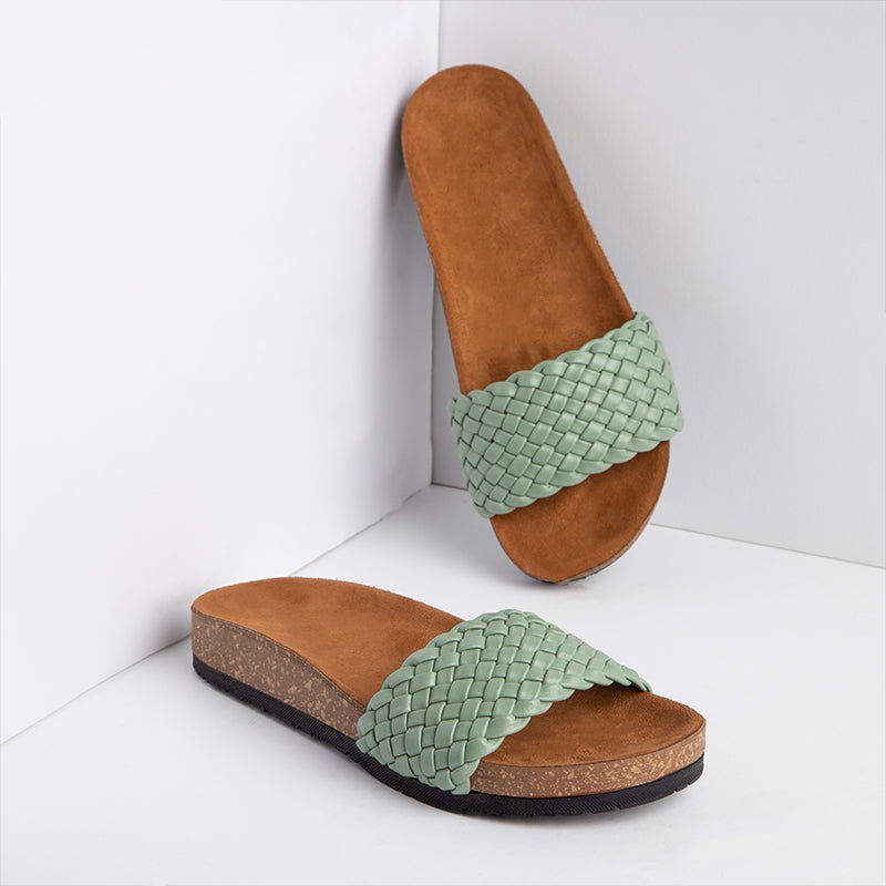 Wide Braided Summer Slipper - Green