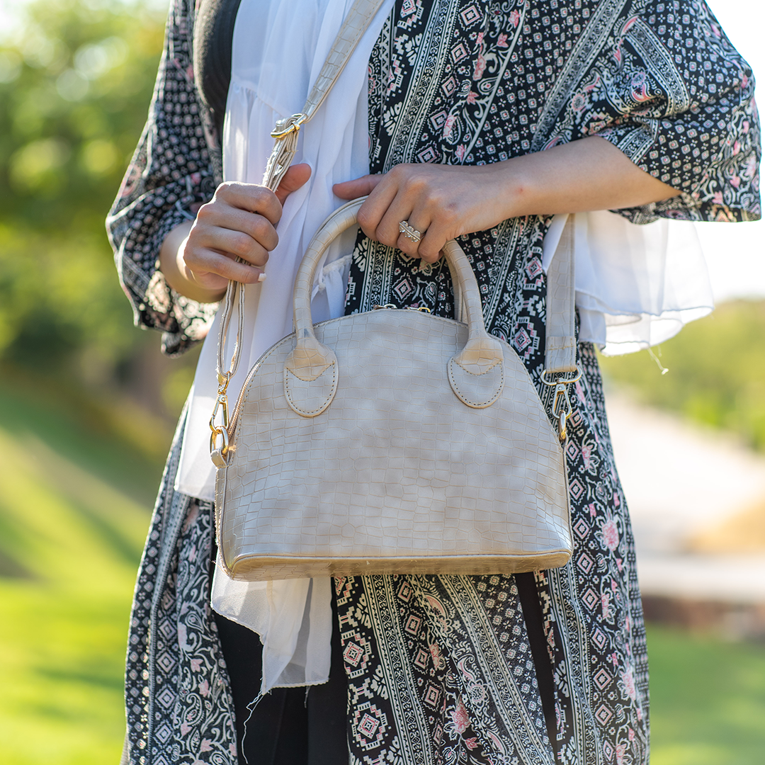 Croco Faux Leather Cross Bag - BEIGE