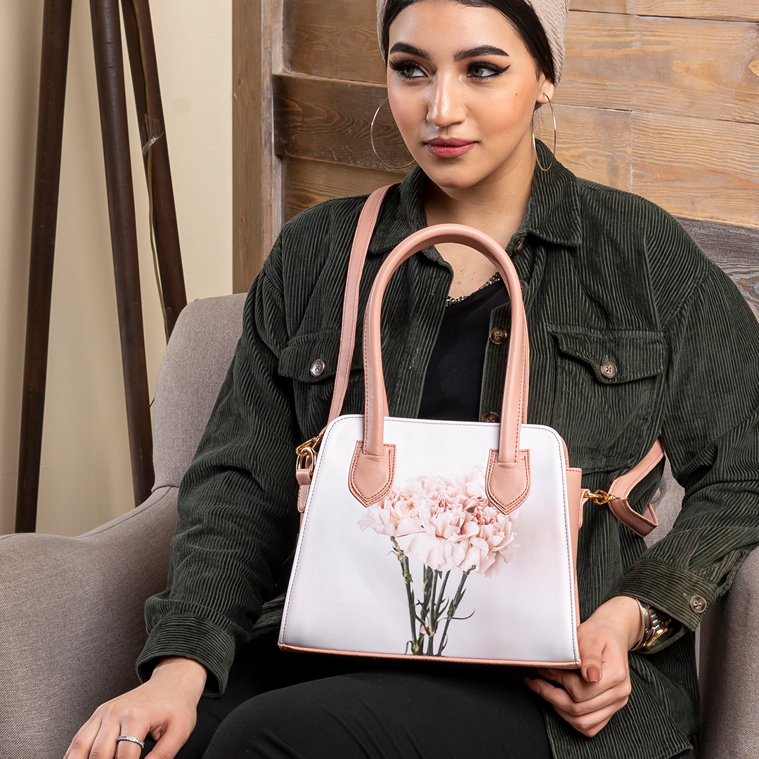 Printed Flower Handbag - ROSE PINK