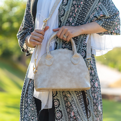 Croco Faux Leather Cross Bag - BEIGE