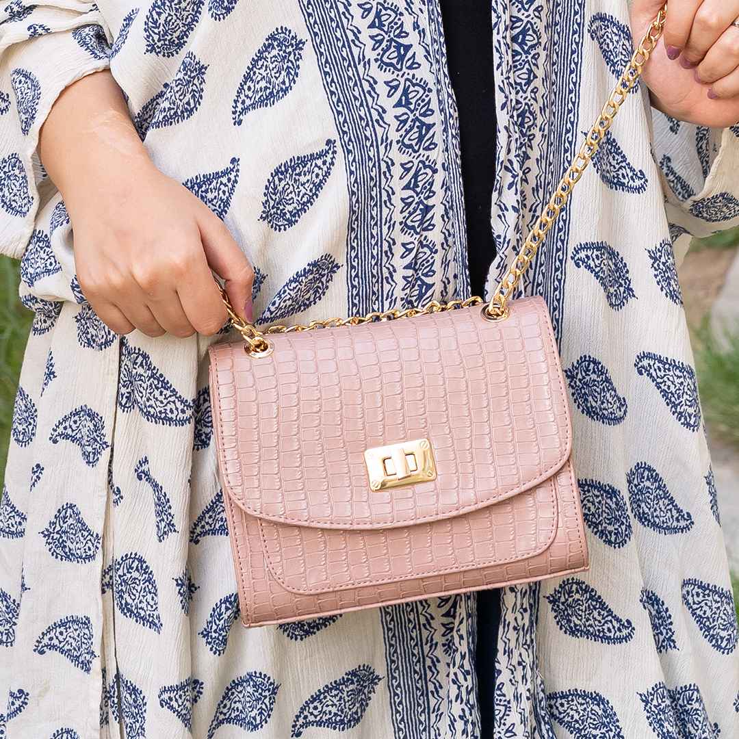 Glowy | Chained Croco Cross Bag - Pink