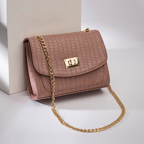 Glowy | Chained Croco Cross Bag - Pink