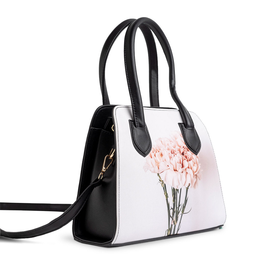 Printed Flower Handbag - BLACK